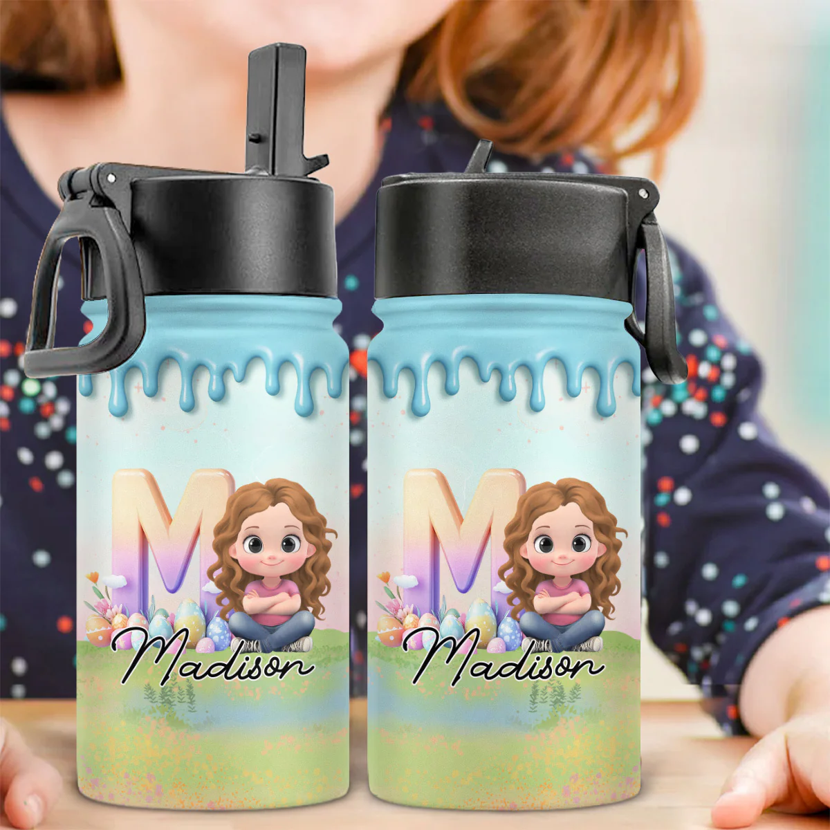 Eggs-tra Happy Easter - Personalized Custom Kids Water Bottle - Image 2