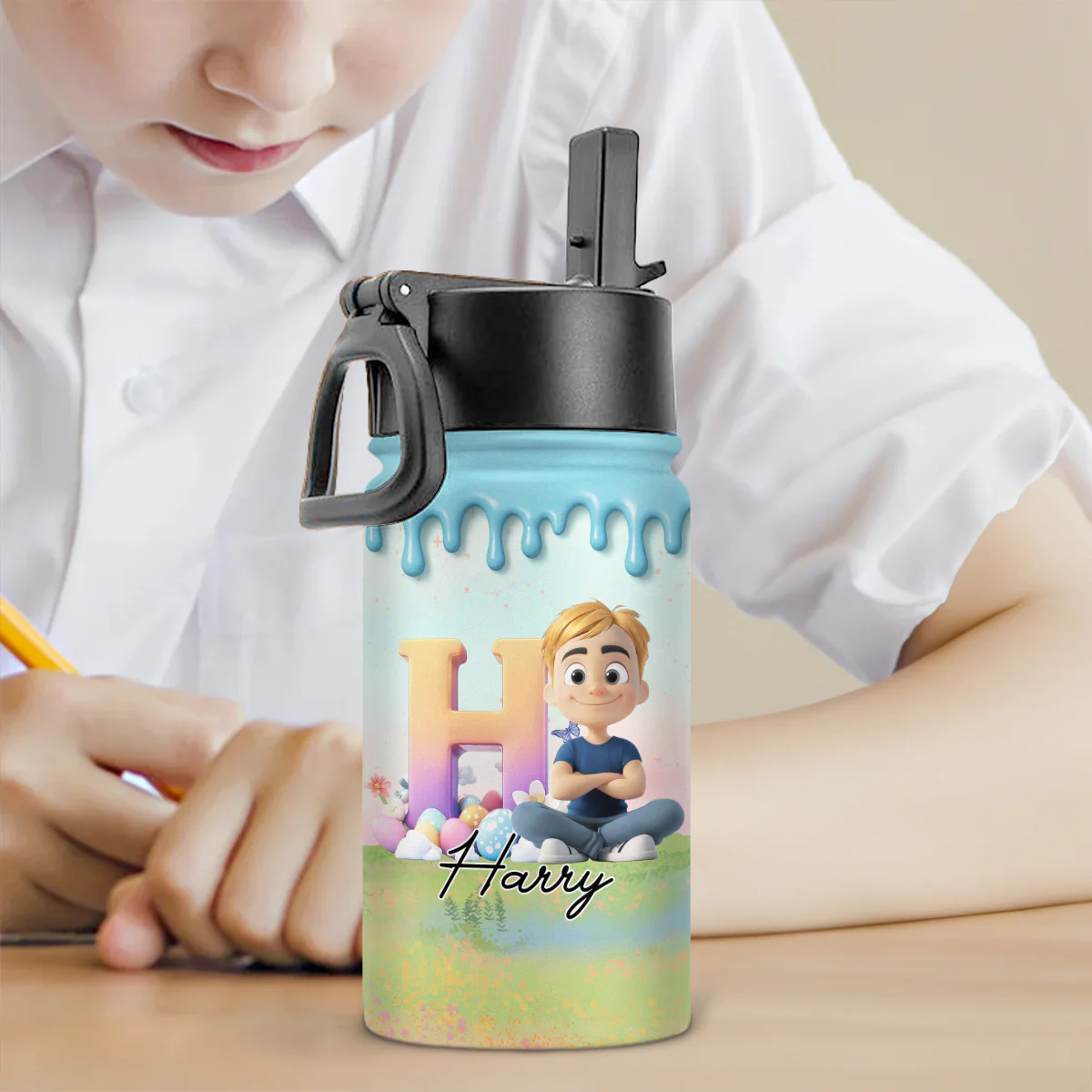 Eggs-tra Happy Easter - Personalized Custom Kids Water Bottle - Image 3