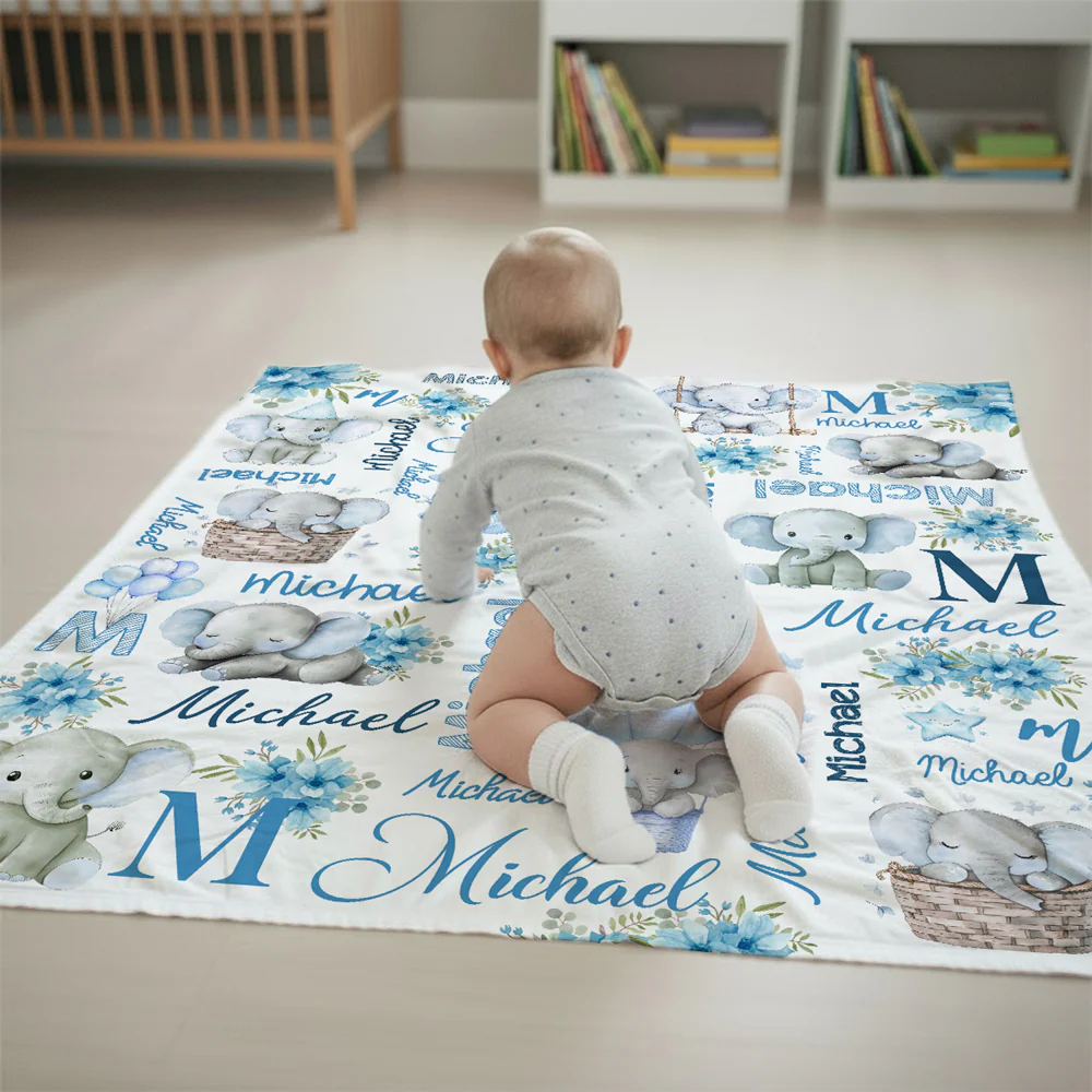 Elephant Love - Personalized Custom Fleece Blanket - Image 3