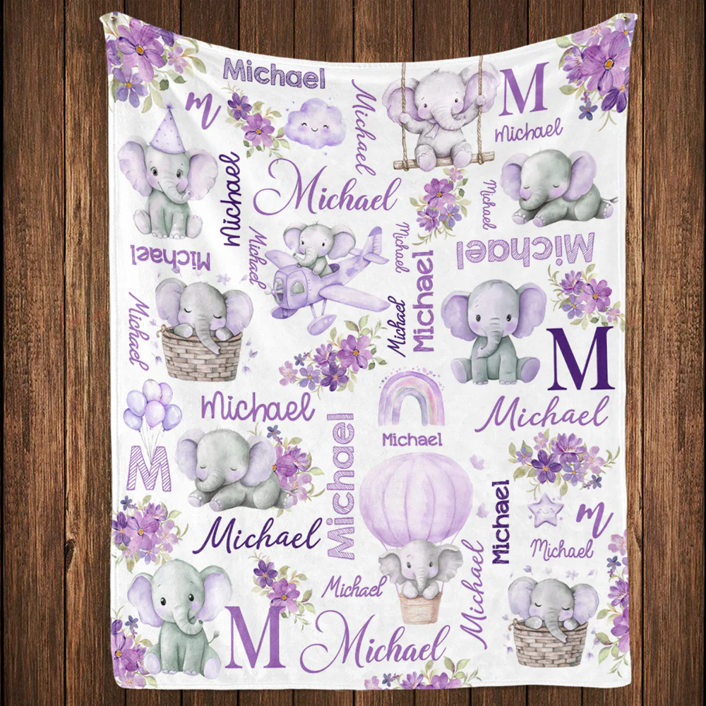 Elephant Love - Personalized Custom Fleece Blanket - Image 6