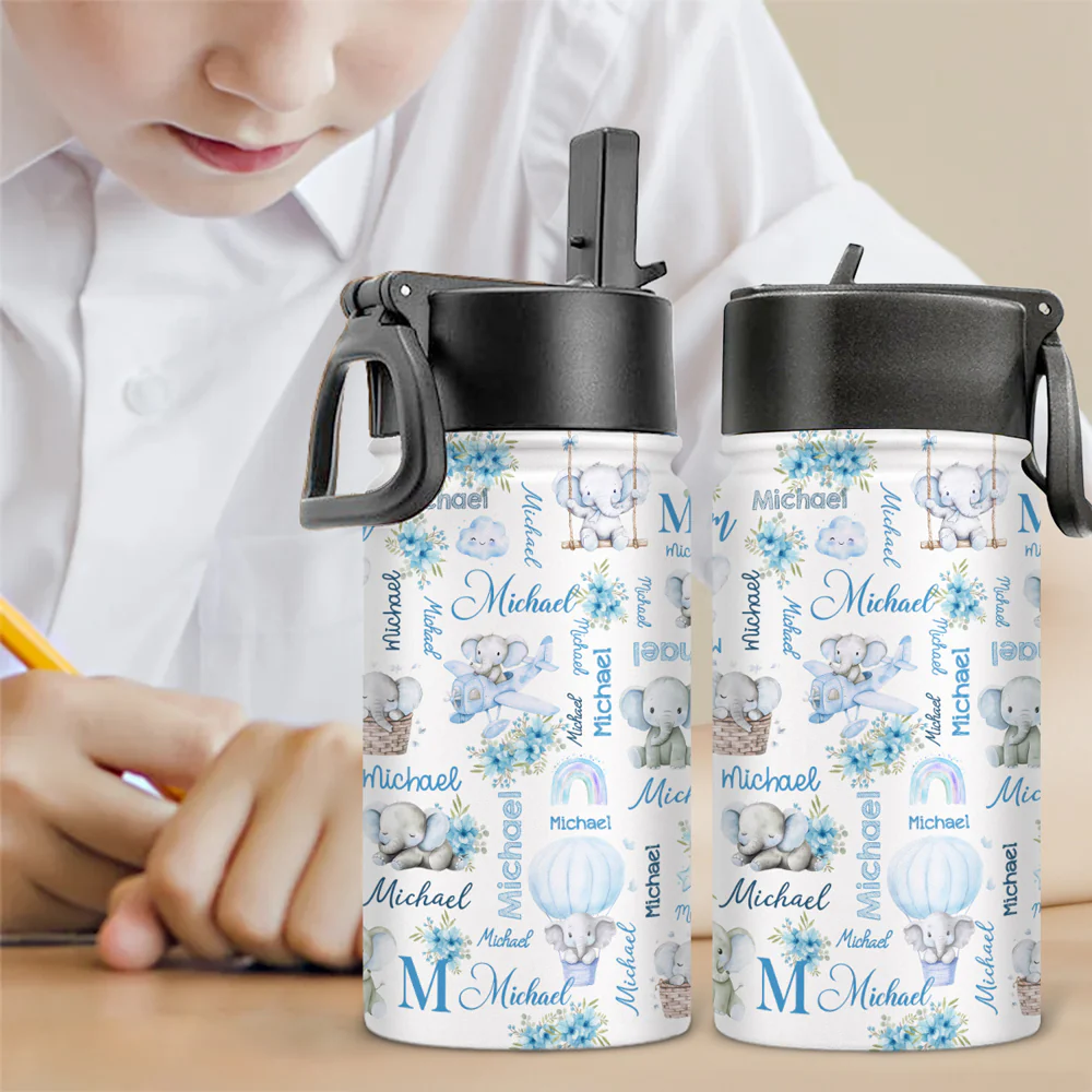 Elephant Love - Personalized Custom Kids Water Bottle - Image 2
