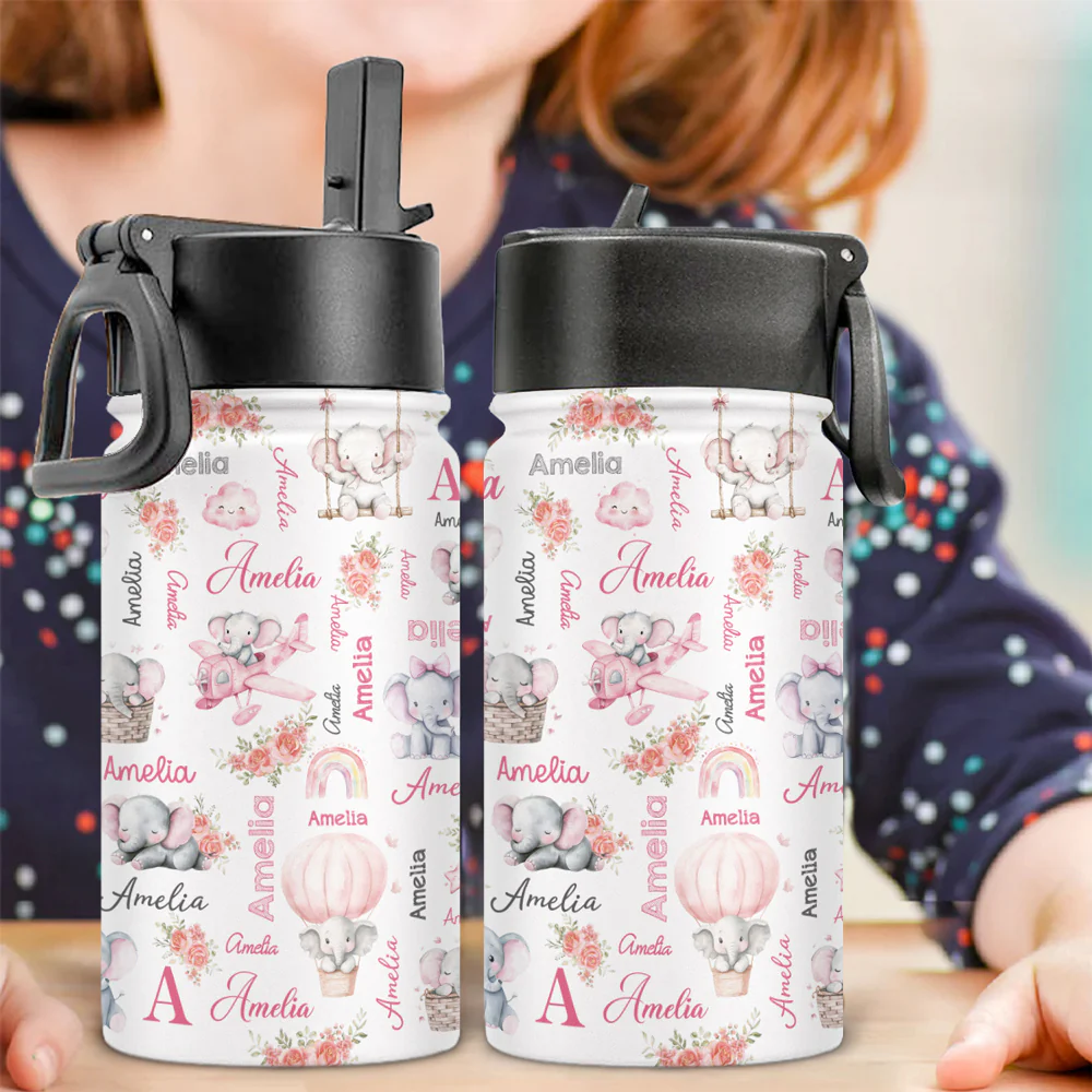 Elephant Love - Personalized Custom Kids Water Bottle - Image 4