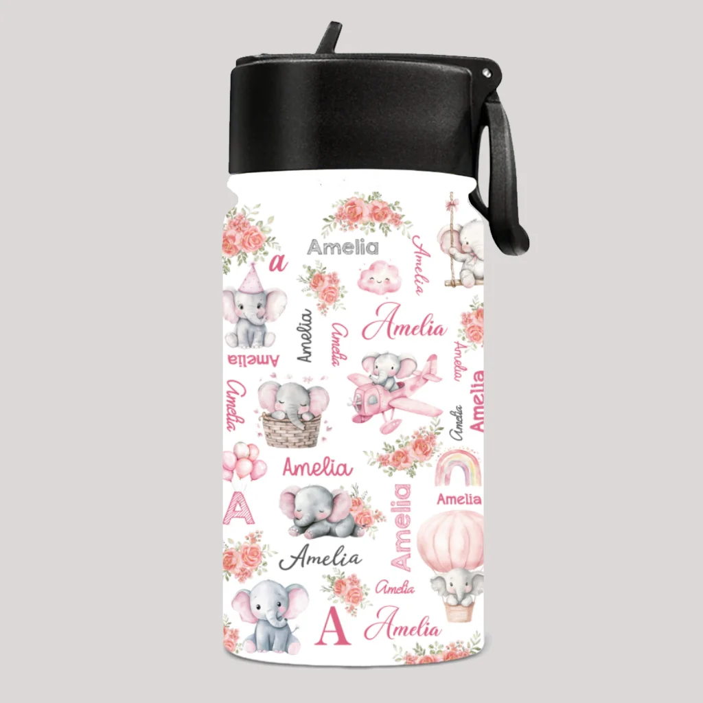 Elephant Love - Personalized Custom Kids Water Bottle - Image 6