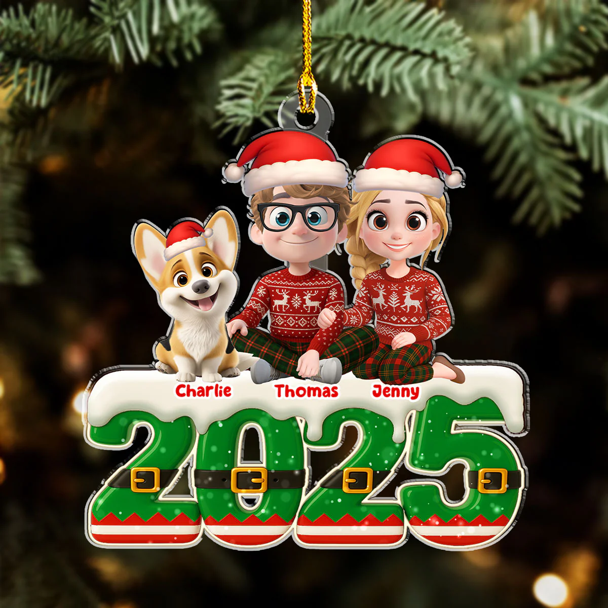 Elf Family - Personalized Custom Acrylic Ornament - Image 4