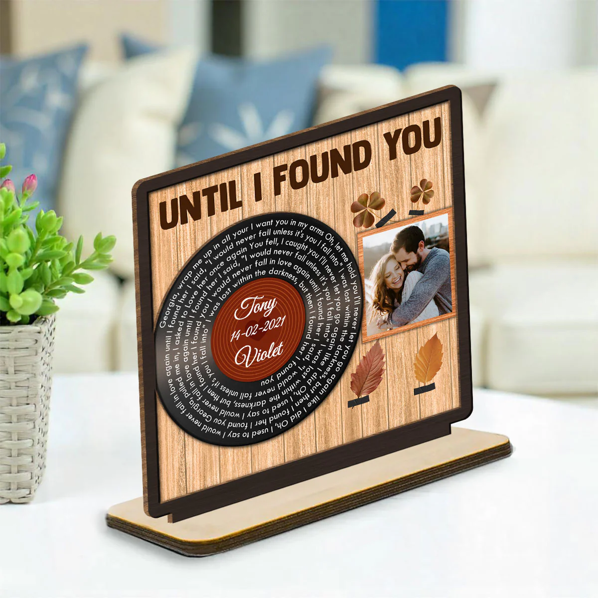 Endless Love Song Keepsake - Personalized Custom 2-Layer Wood Plaque With Flat Base - Image 2