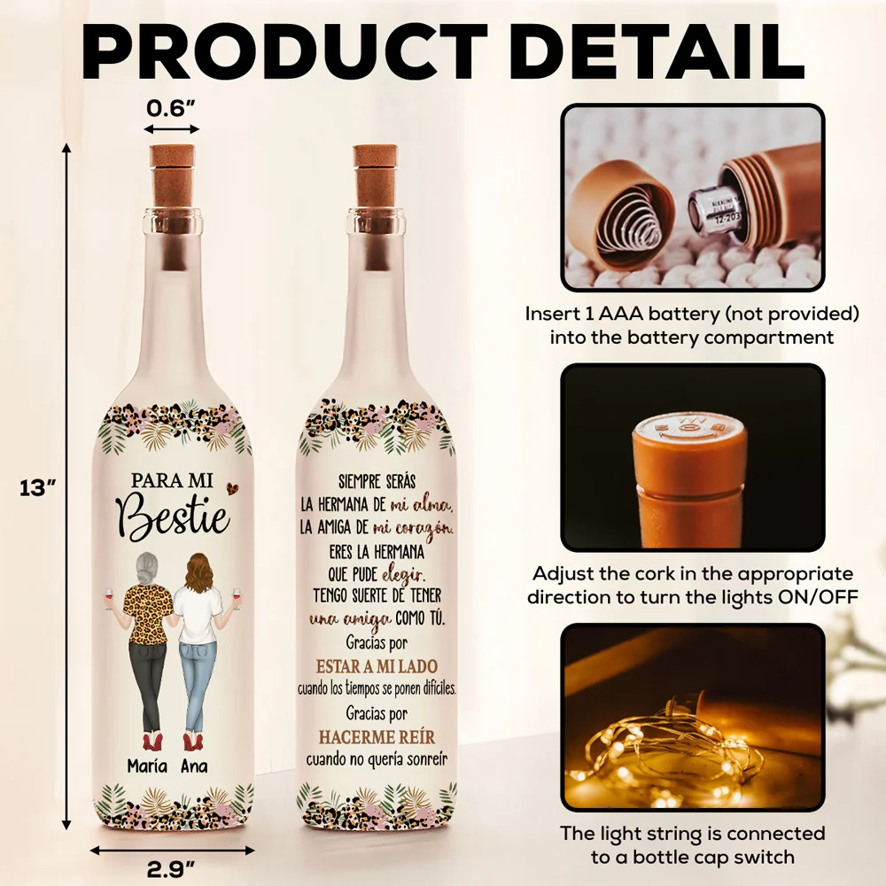 Eres Mi Hermana Del Alma – Lámpara De Botella Personalizada - Image 5