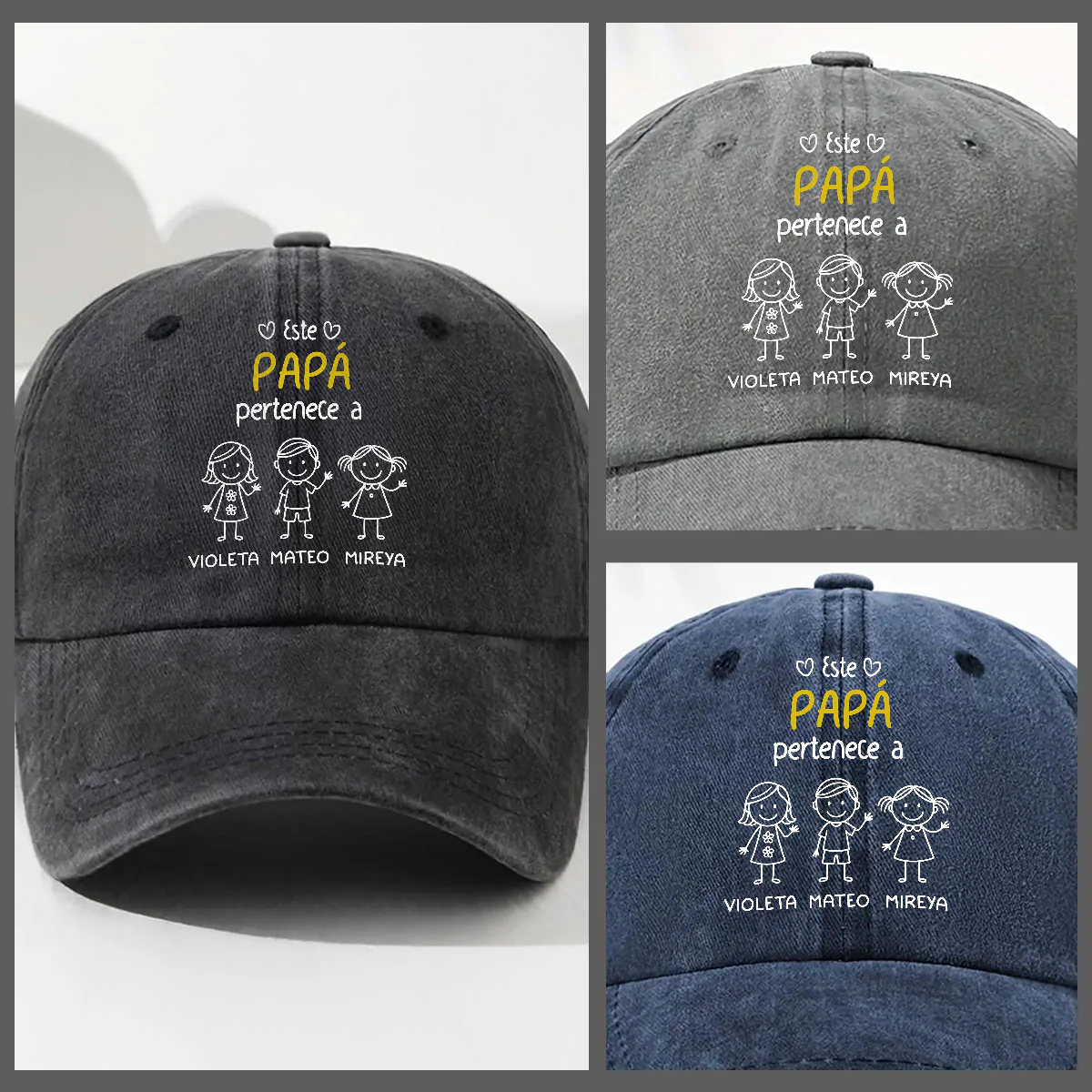 Este Abuelo Papá Pertenece A - Gorra de Mezclilla Vintage Lavada Personalizada - Image 3
