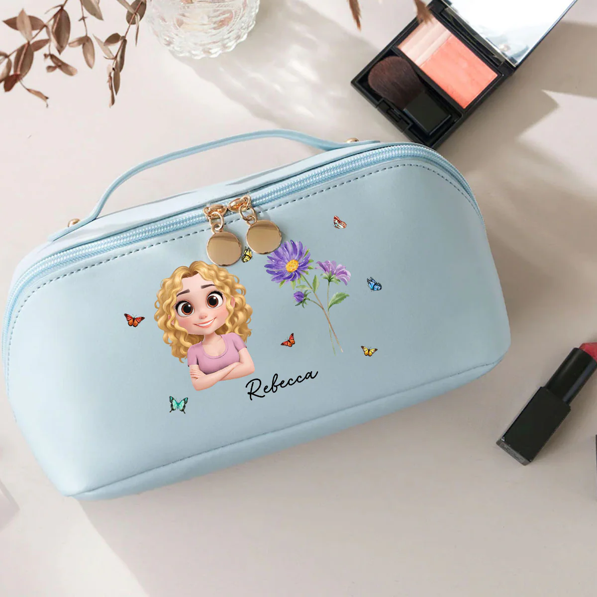Every Child Is A Wildflower - Personalized Custom Leather Makeup Bag - Image 4