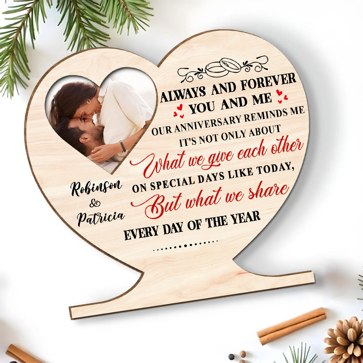 Every Day Our Hearts Share Love - Personalized Custom 2-Layer Wood Plaque With Flat Base - Image 4