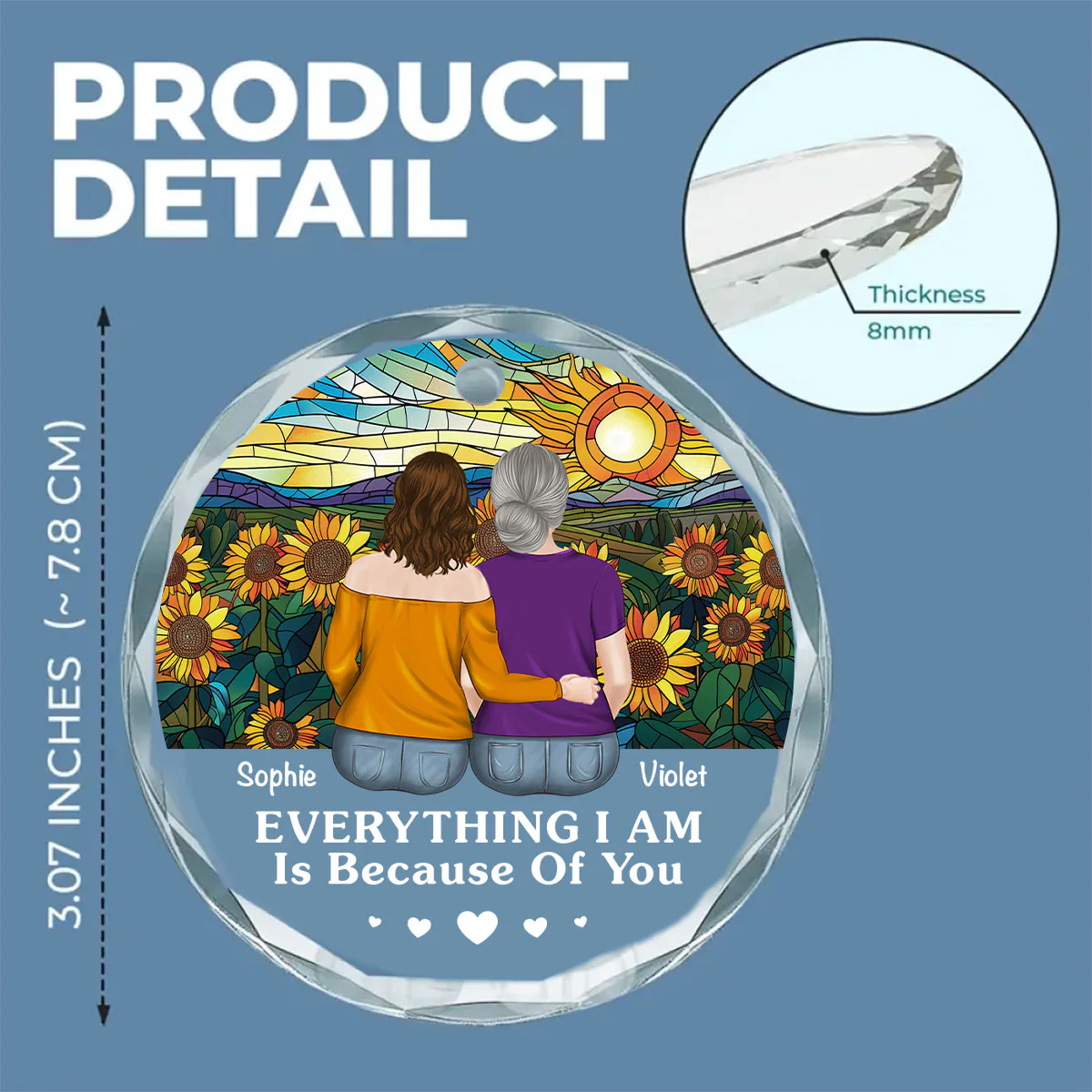 Everything I Am Is Because Of You - Personalized Custom Glass Ornament - Image 6
