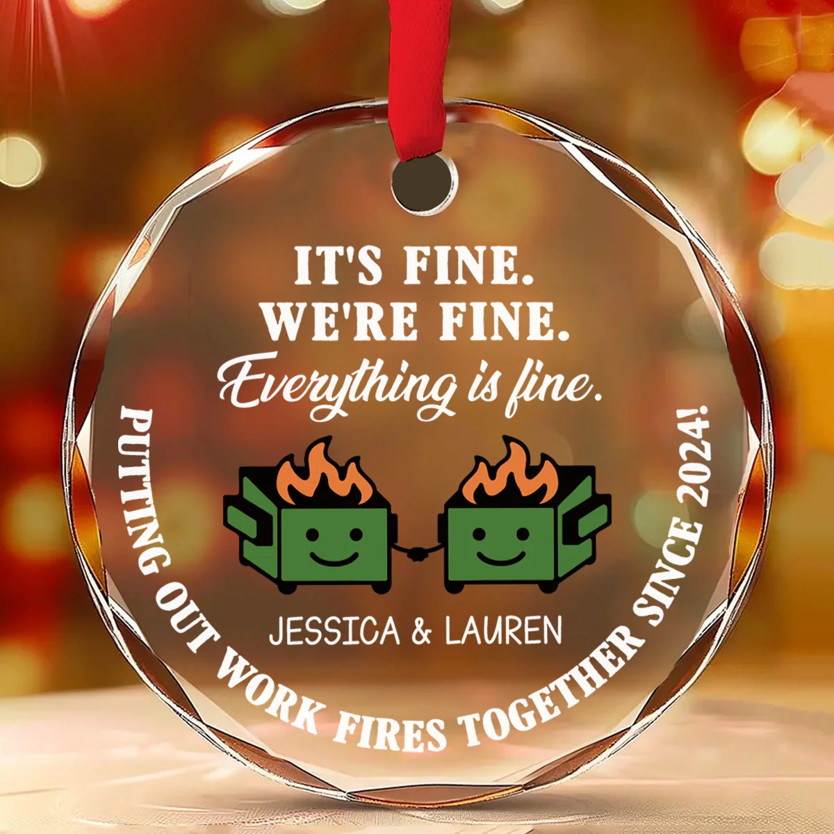 Everything Is Fine - Personalized Custom Glass Ornament - Image 2
