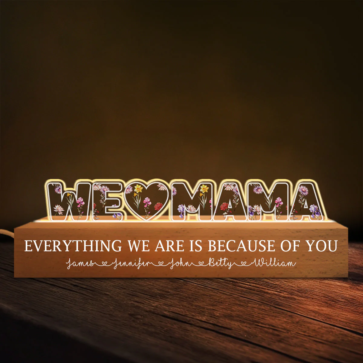 Everything We Are Is Because Of You - Personalized Custom Acrylic Letters 3D LED Night Light - Image 2