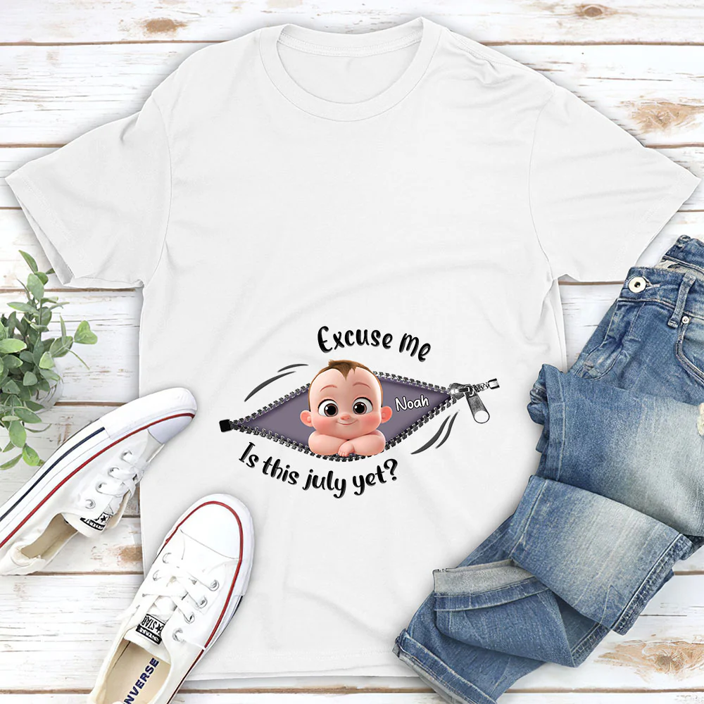 Expecting Parents Excuse Me Is It Yet - Personalized Custom Shirt - Image 2