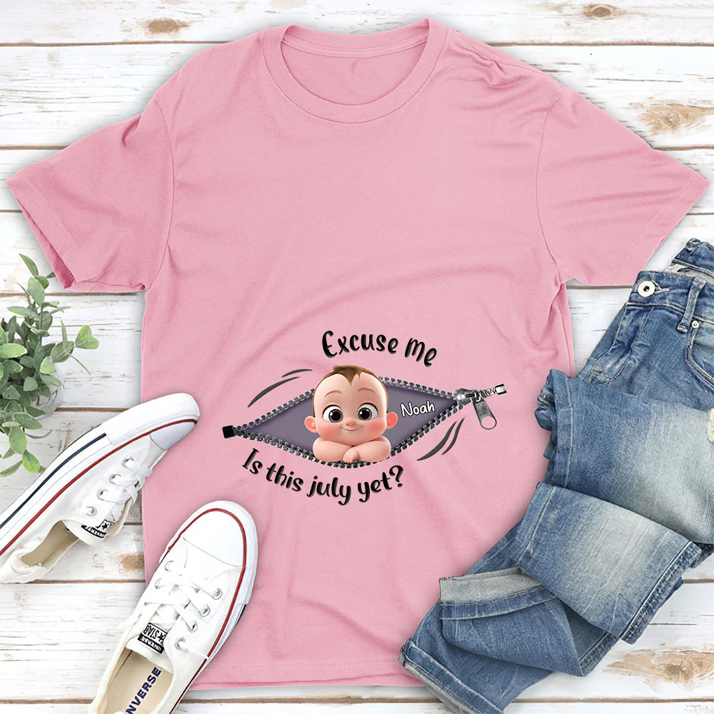 Expecting Parents Excuse Me Is It Yet - Personalized Custom Shirt - Image 3