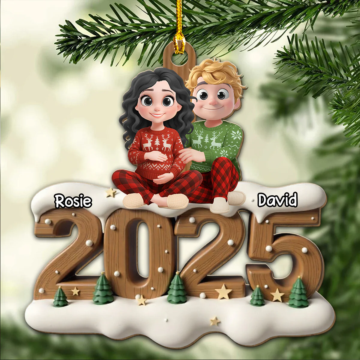 Expecting Parents - Personalized Custom 3D Effect Wood Ornament - Image 3