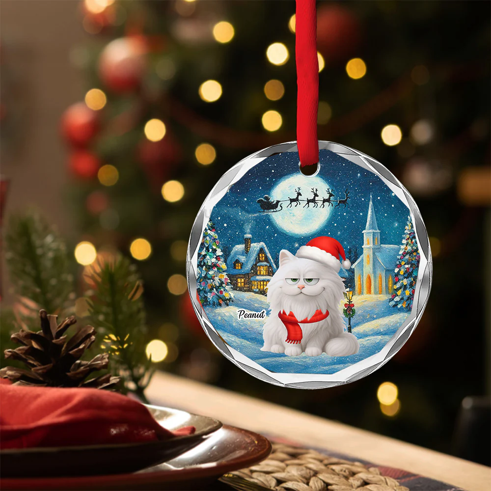 Falling In Me Cat Ver 2 - Personalized Custom Glass Ornament - Image 2