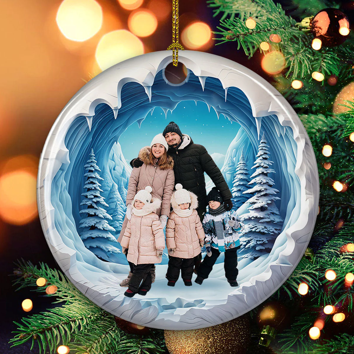 Family 3D Photo - Personalized Custom Ceramic Ornament - Image 3