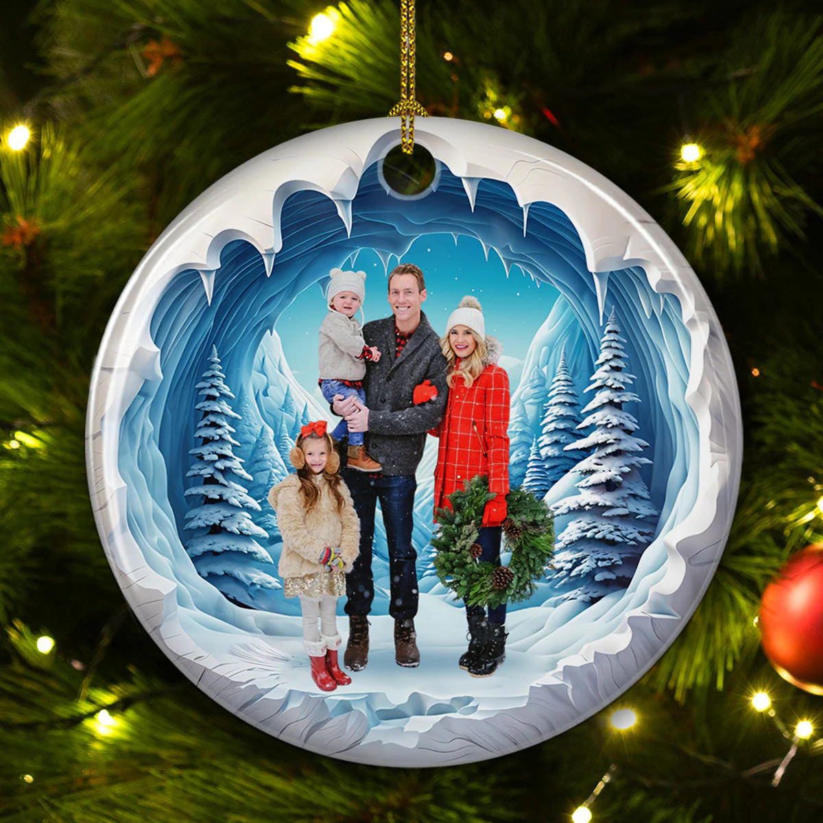 Family 3D Photo - Personalized Custom Ceramic Ornament - Image 4