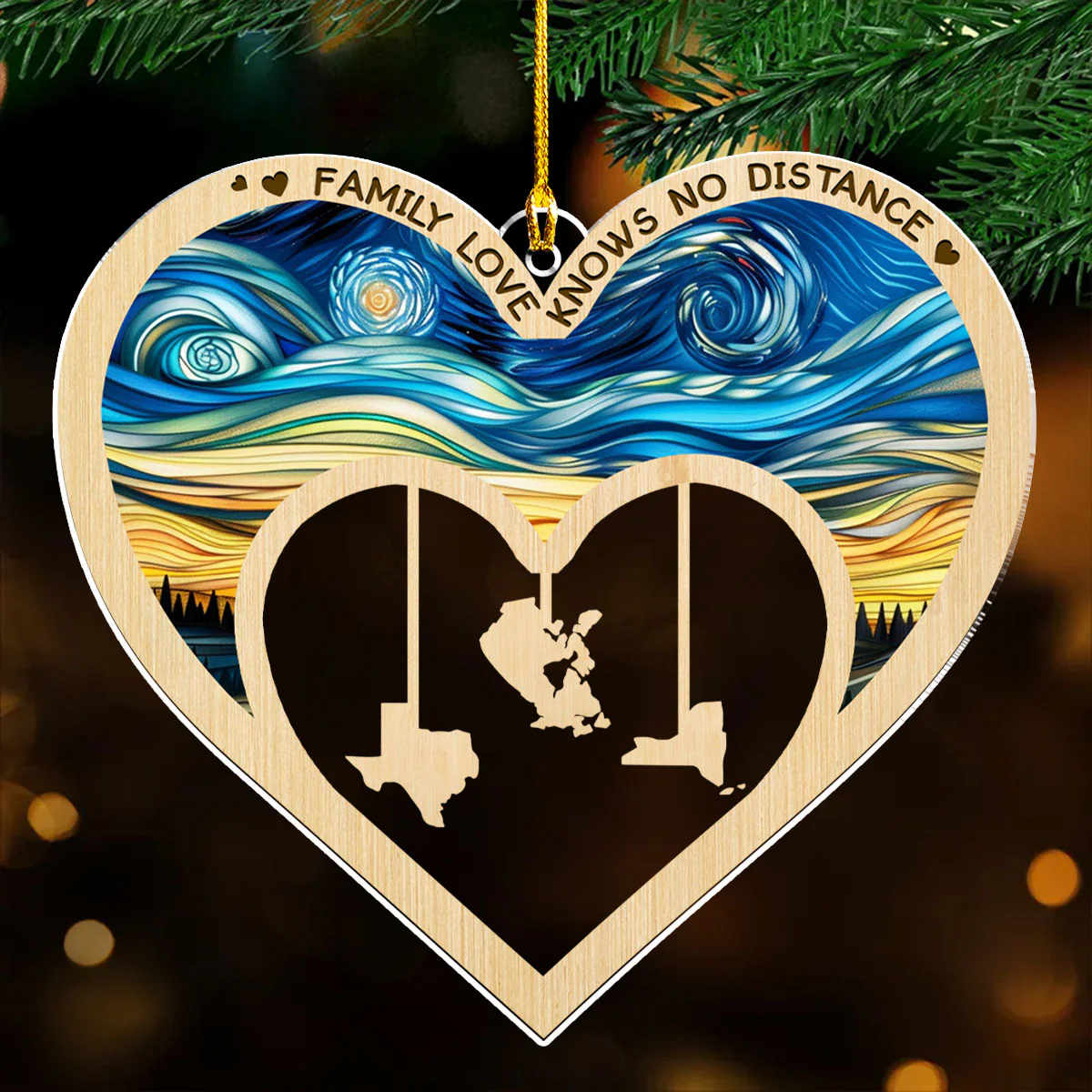 Family Always Connected By Heart - Personalized Custom Acrylic Ornament - Image 2