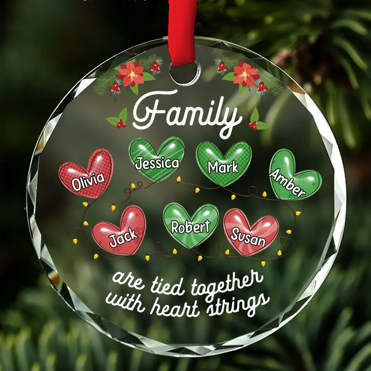 Family Are Tied Together With Heart Strings - Personalized Custom Glass Ornament