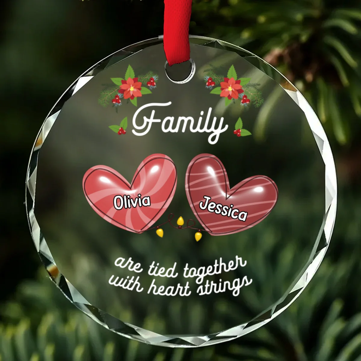 Family Are Tied Together With Heart Strings - Personalized Custom Glass Ornament - Image 6