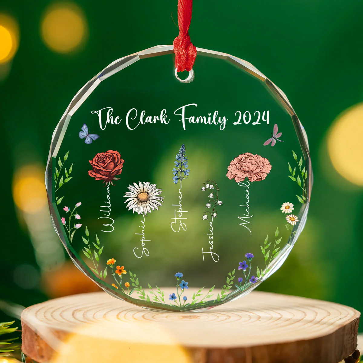Family Besties Flower - Personalized Custom Glass Ornament - Image 4