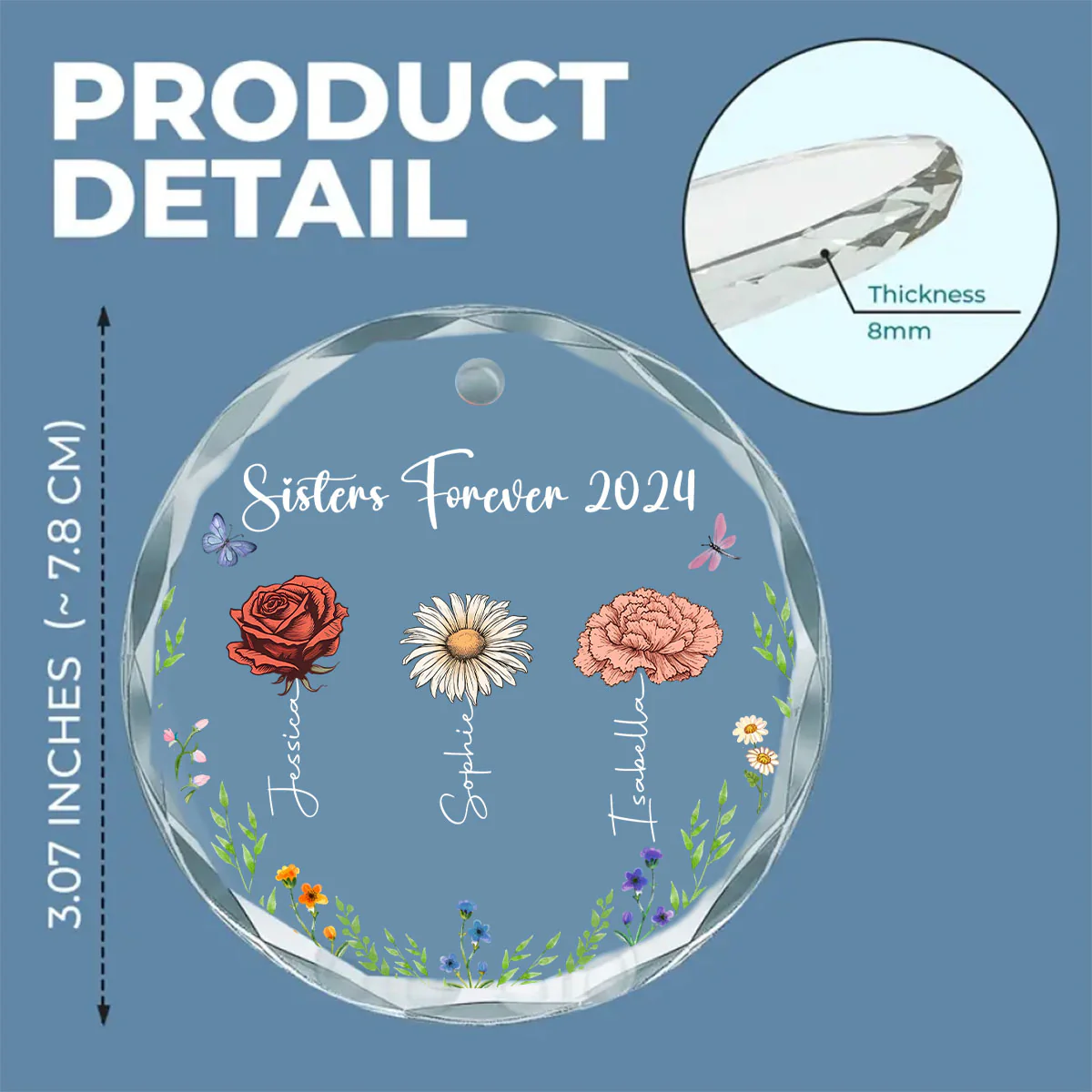 Family Besties Flower - Personalized Custom Glass Ornament - Image 5