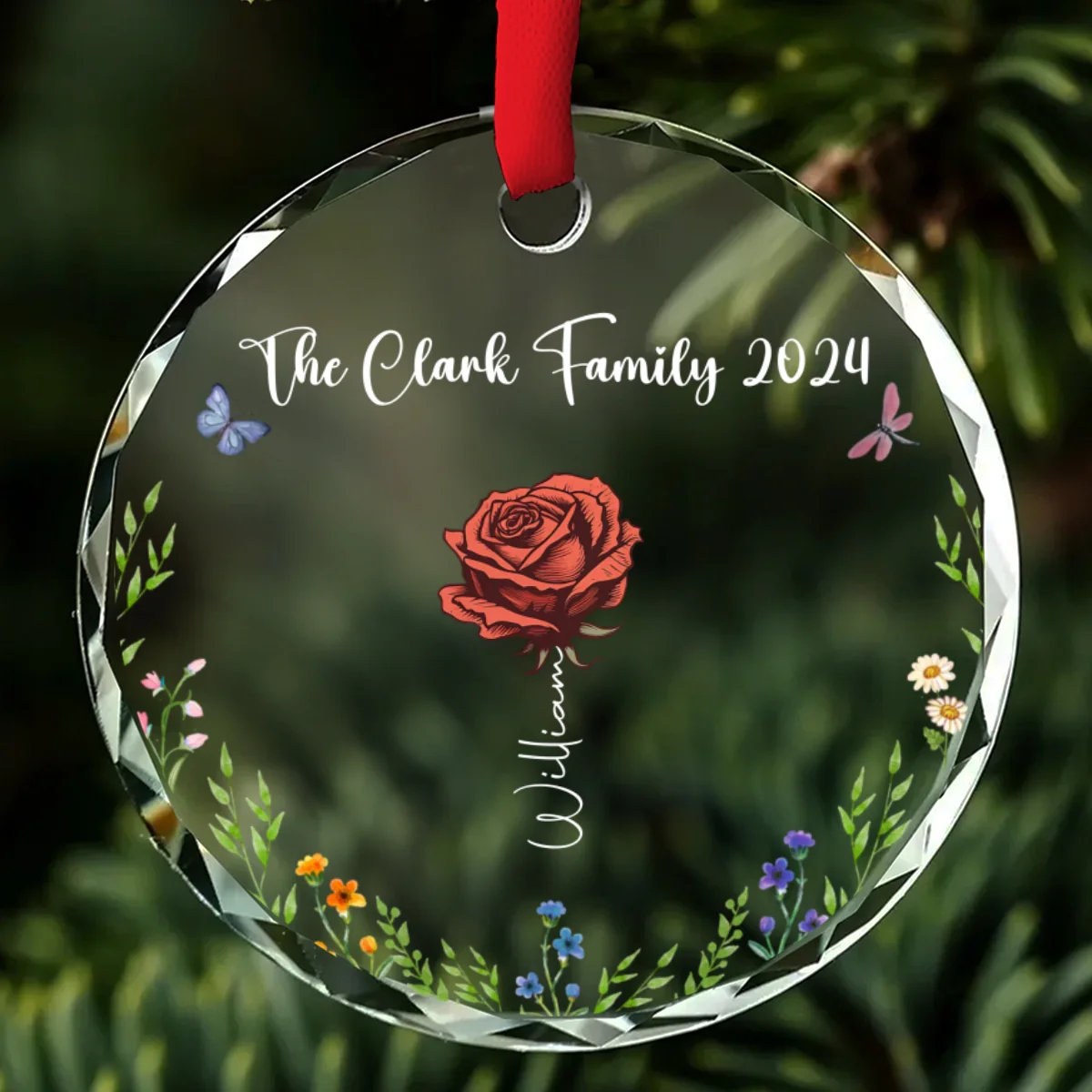 Family Besties Flower - Personalized Custom Glass Ornament - Image 6