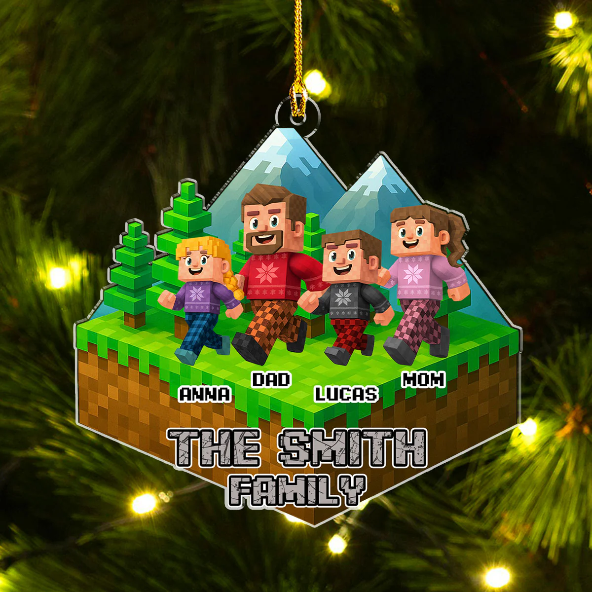 Family Blocky Voxel - Personalized Custom Acrylic Ornament - Image 2