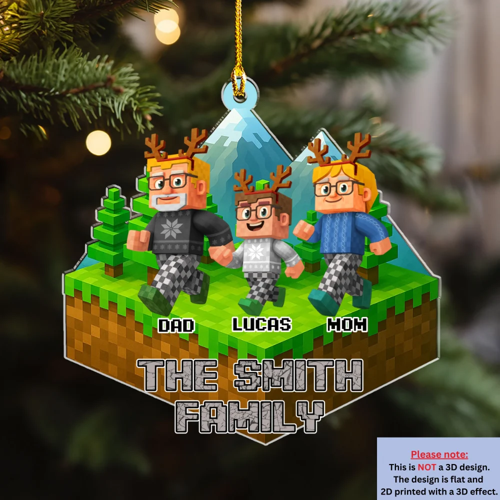 Family Blocky Voxel - Personalized Custom Acrylic Ornament - Image 7