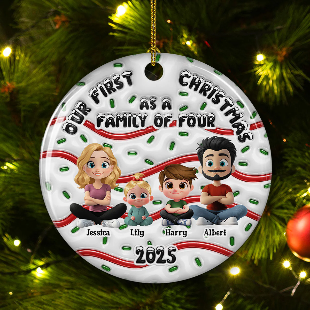 Family Cake - Personalized Custom 3D Inflated Effect Ceramic Ornament - Image 2