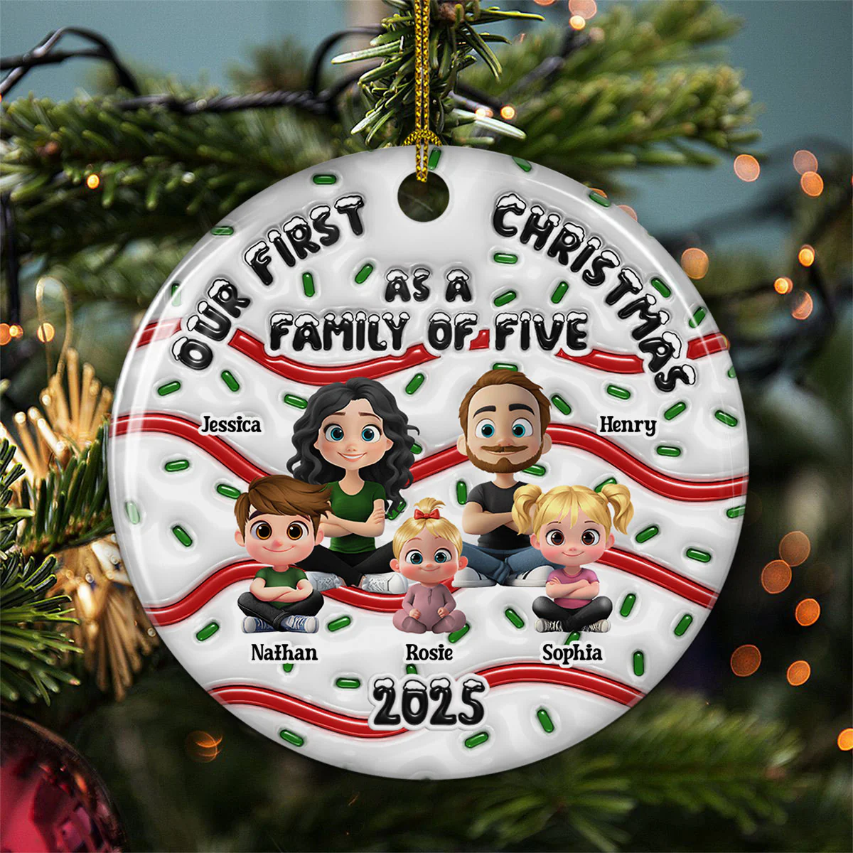 Family Cake - Personalized Custom 3D Inflated Effect Ceramic Ornament - Image 3