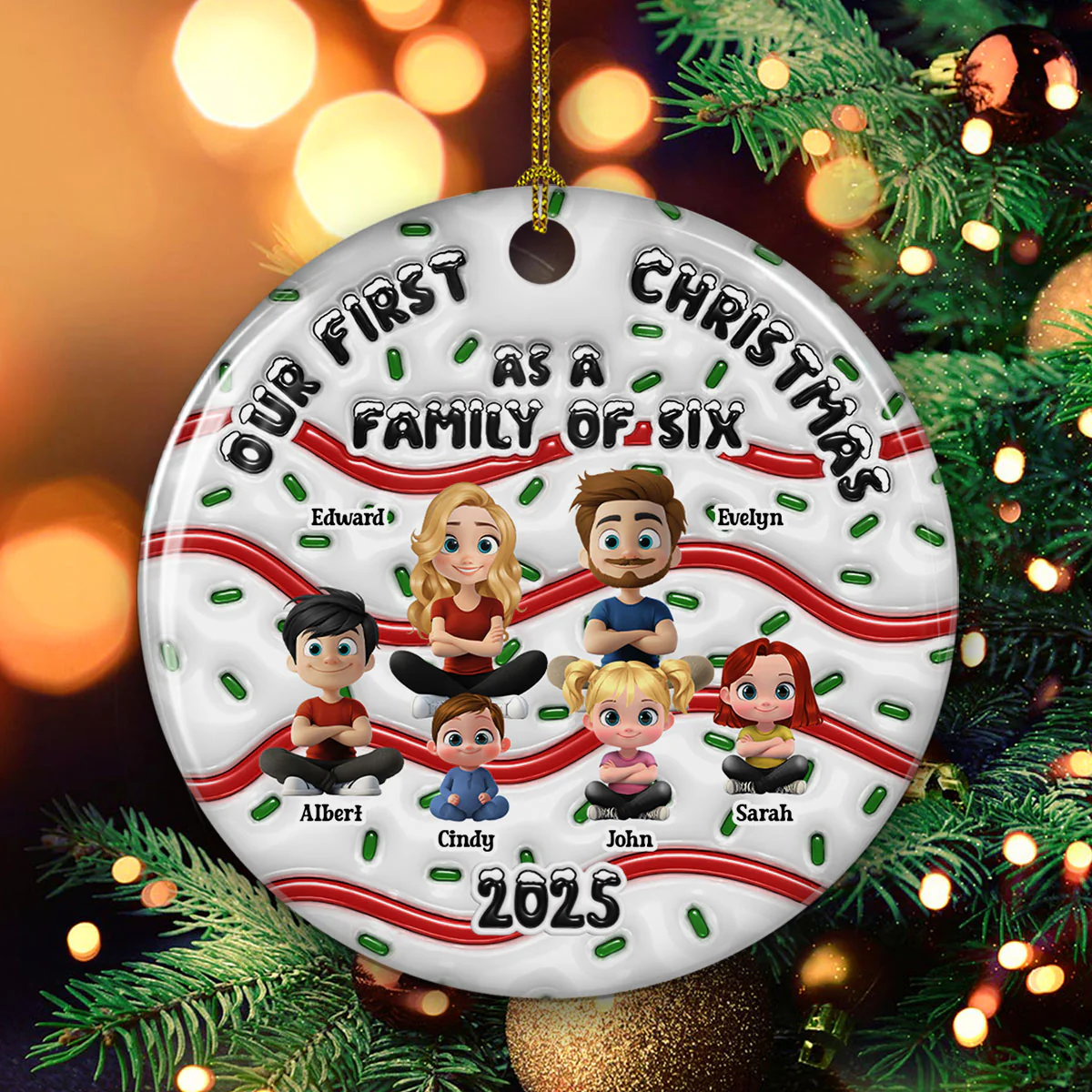 Family Cake - Personalized Custom 3D Inflated Effect Ceramic Ornament - Image 4