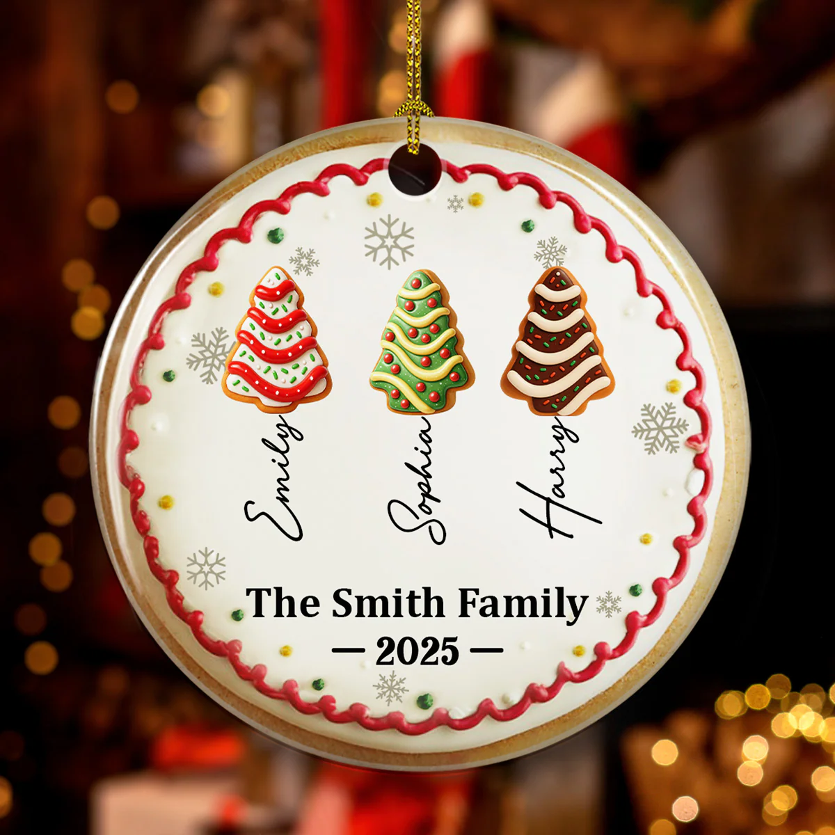 Family Christmas Cake Names - Personalized Custom 3D Effect Ceramic Ornament - Image 3