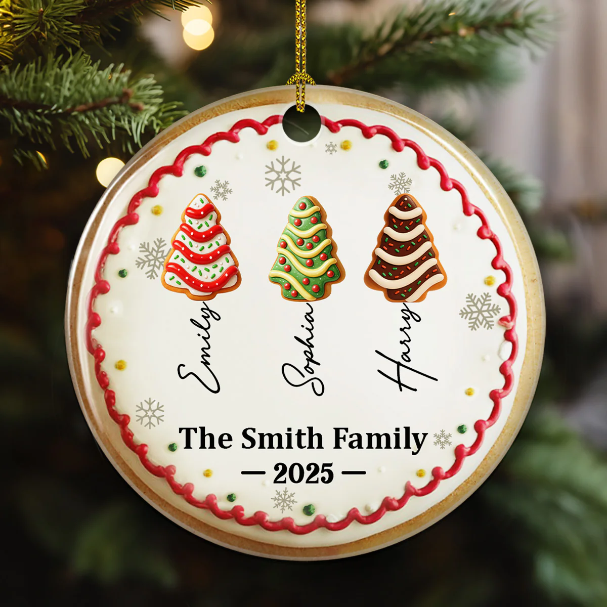 Family Christmas Cake Names - Personalized Custom 3D Effect Ceramic Ornament - Image 4