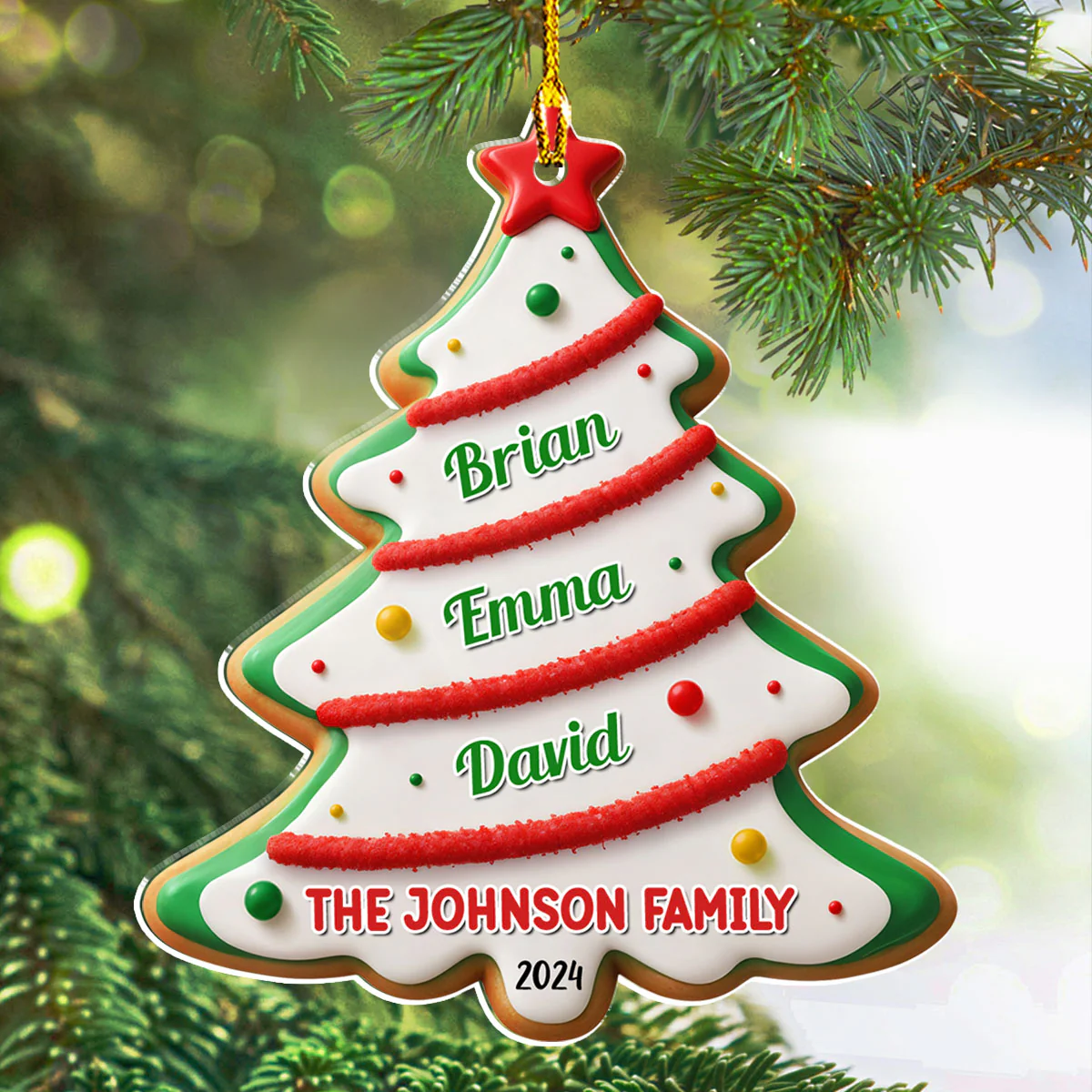 Family Christmas Cake - Personalized Custom Acrylic Ornament - Image 5