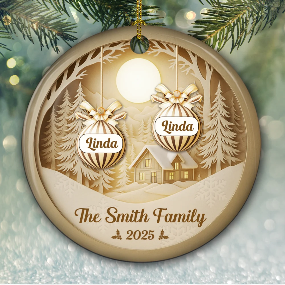 Family Christmas Golden Hour - Personalized Custom Ceramic Ornament - Image 5