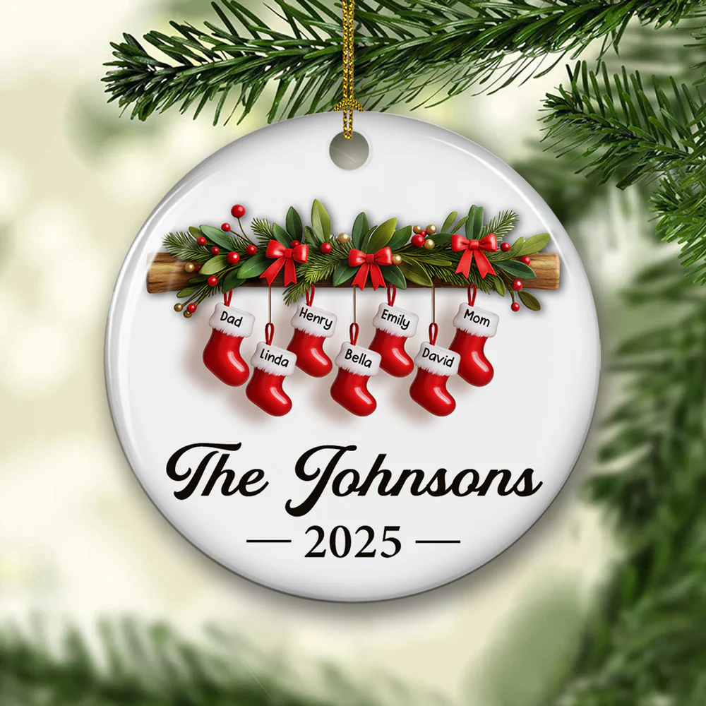 Family Christmas - Personalized Custom Ceramic Ornament - Image 3