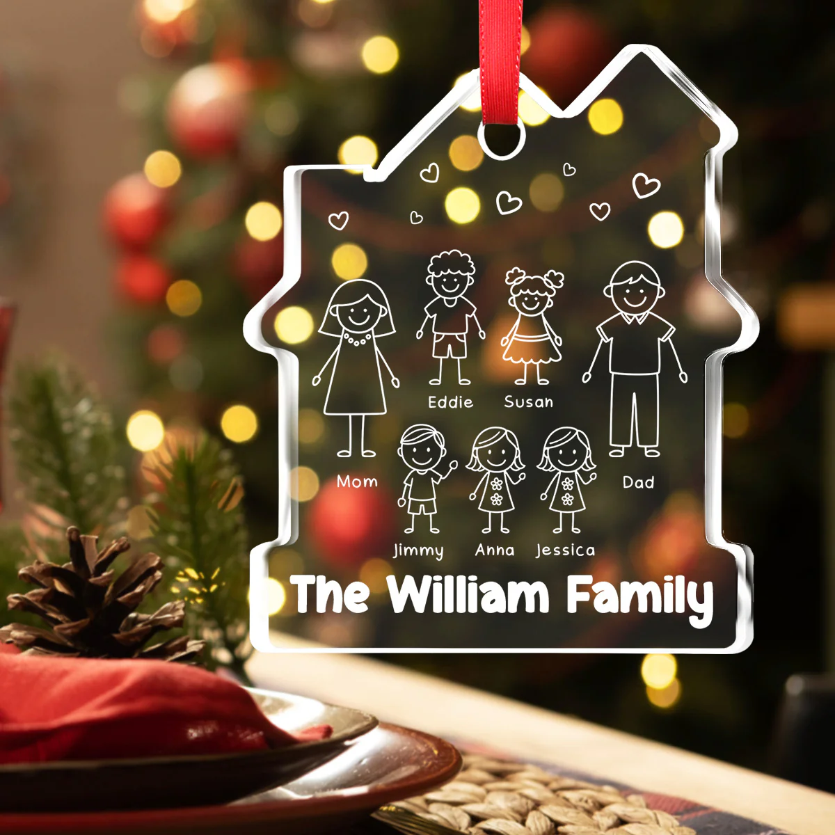 Family Christmas - Personalized Custom House Shaped Glass Ornament - Image 2