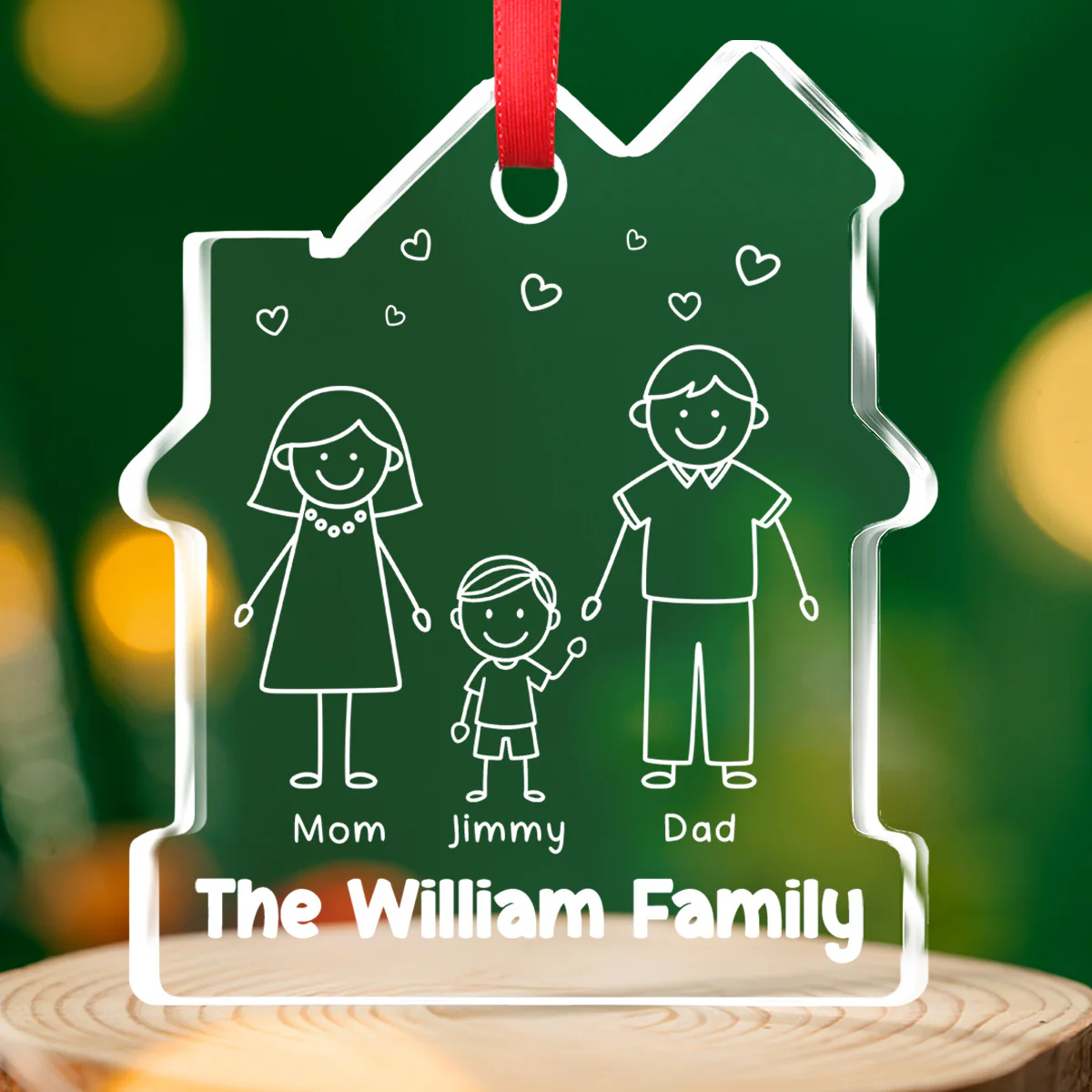 Family Christmas - Personalized Custom House Shaped Glass Ornament - Image 3