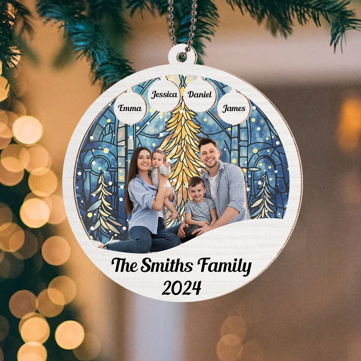 Family Christmas - Personalized Custom Suncatcher Ornament - Image 2