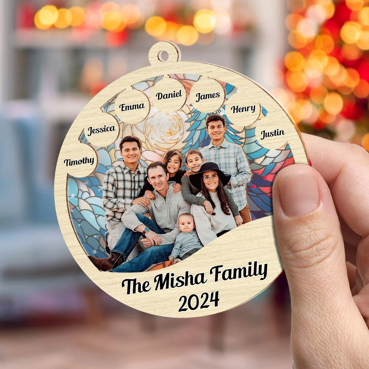 Family Christmas - Personalized Custom Suncatcher Ornament - Image 3