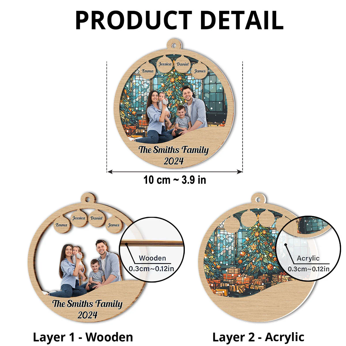 Family Christmas - Personalized Custom Suncatcher Ornament - Image 4