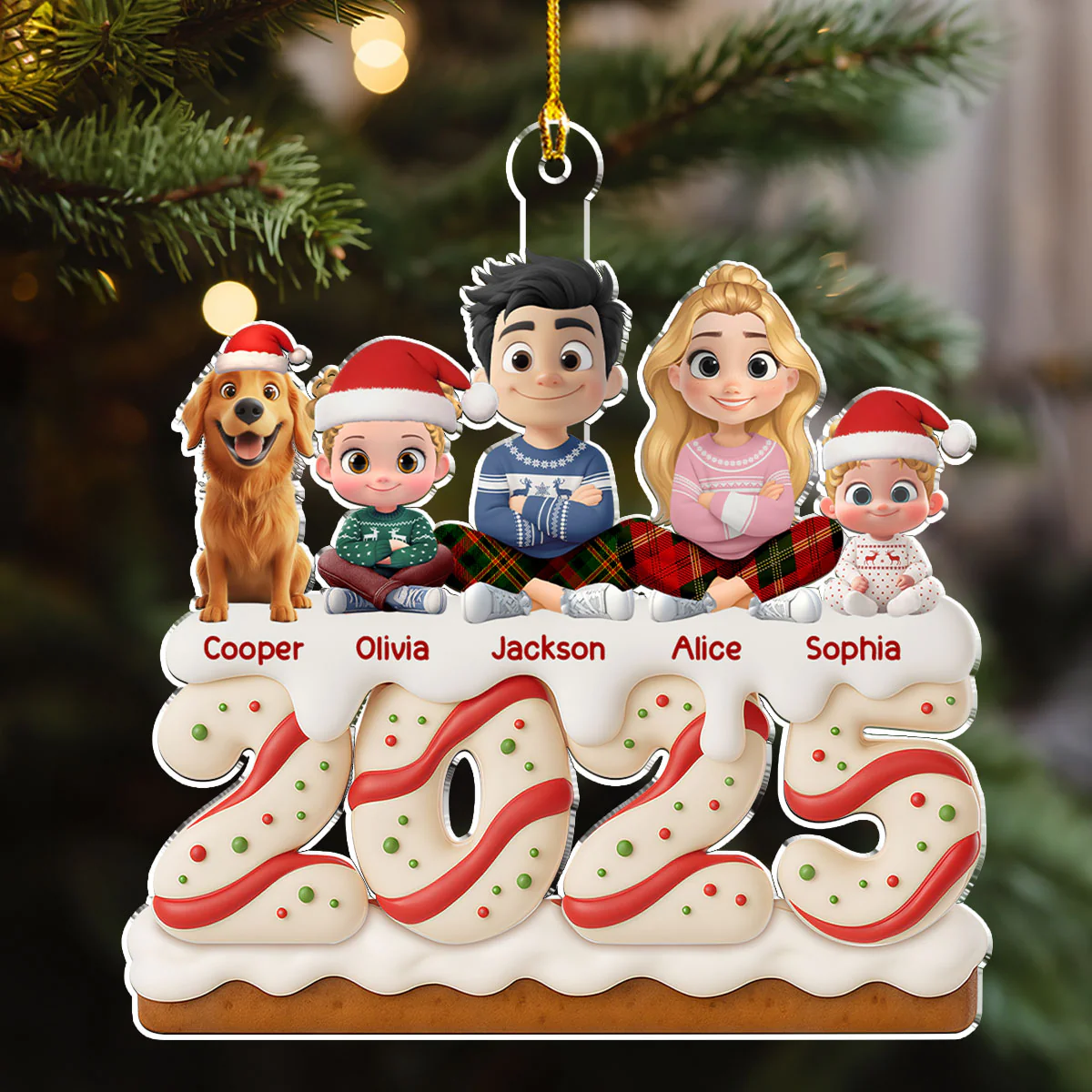 Family Christmas Tree Cake Version 2 - Personalized Custom Acrylic Ornament - Image 5