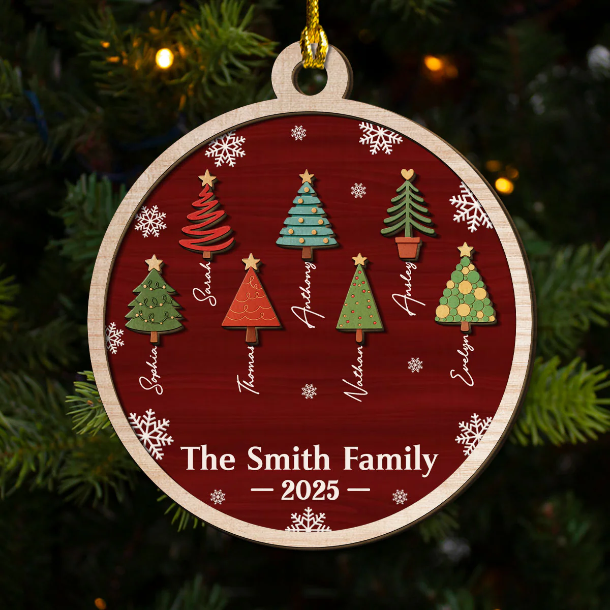 Family Christmas Tree Names - Personalized Custom 2-Layered Wood Ornament