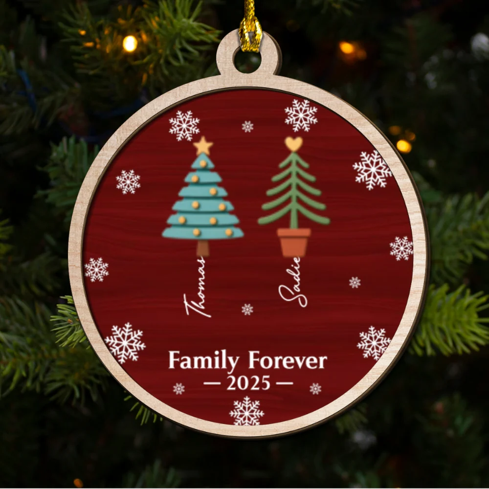 Family Christmas Tree Names - Personalized Custom 2-Layered Wood Ornament - Image 7