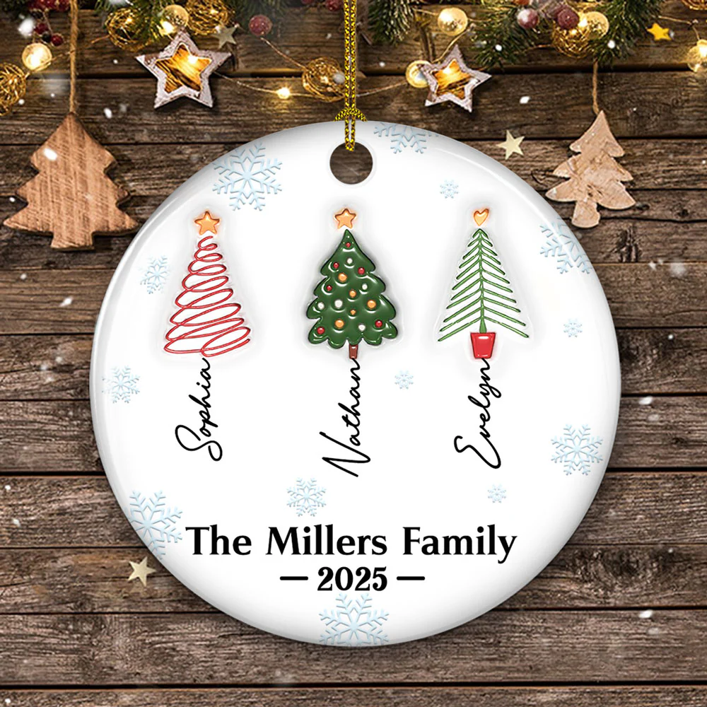 Family Christmas Tree Names - Personalized Custom 3D Inflated Effect Ceramic Ornament - Image 4