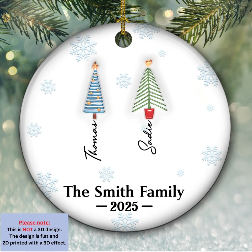 Family Christmas Tree Names - Personalized Custom 3D Inflated Effect Ceramic Ornament - Image 7
