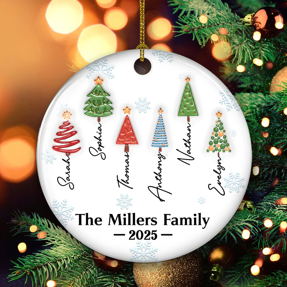 Family Christmas Tree Names Ver 2 - Personalized Custom 3D Inflated Effect Ceramic Ornament - Image 3