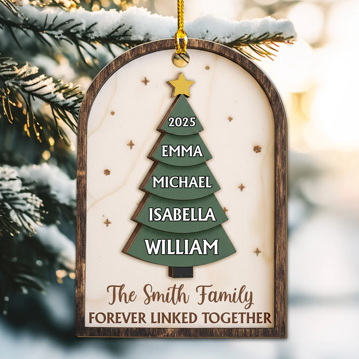 Family Christmas Tree - Personalized Custom 3D Effect Wood Ornament - Image 2